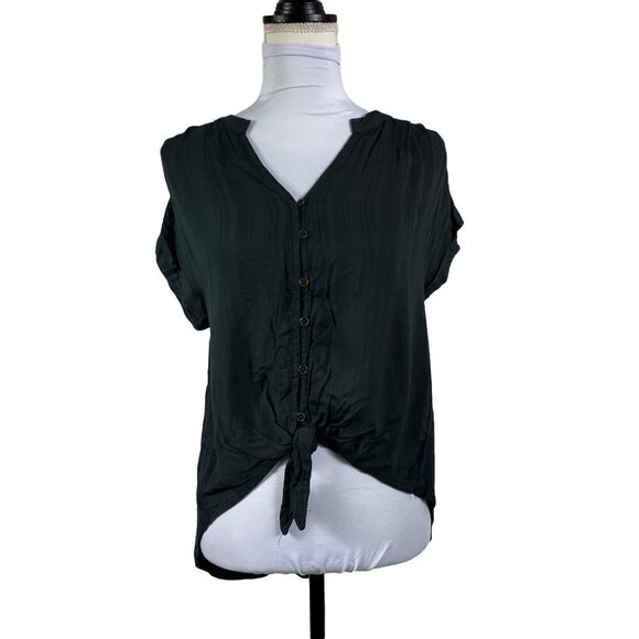 nwt Universal Thread Black Top Button Front Tie Front Short Sleeve size Small - Picture 1 of 11